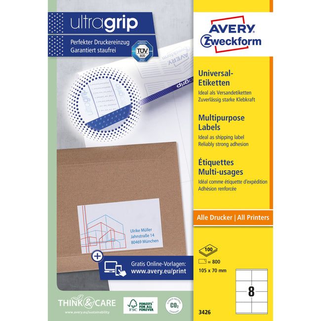 Avery Zweckform - Etiqueta Zweckform 3426 105x70mm blanco 800 piezas