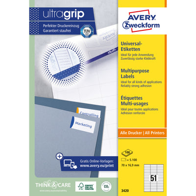Avery Zweckform - Etichetta Zweckform 3420 70x16,9mm bianco 5100 pezzi
