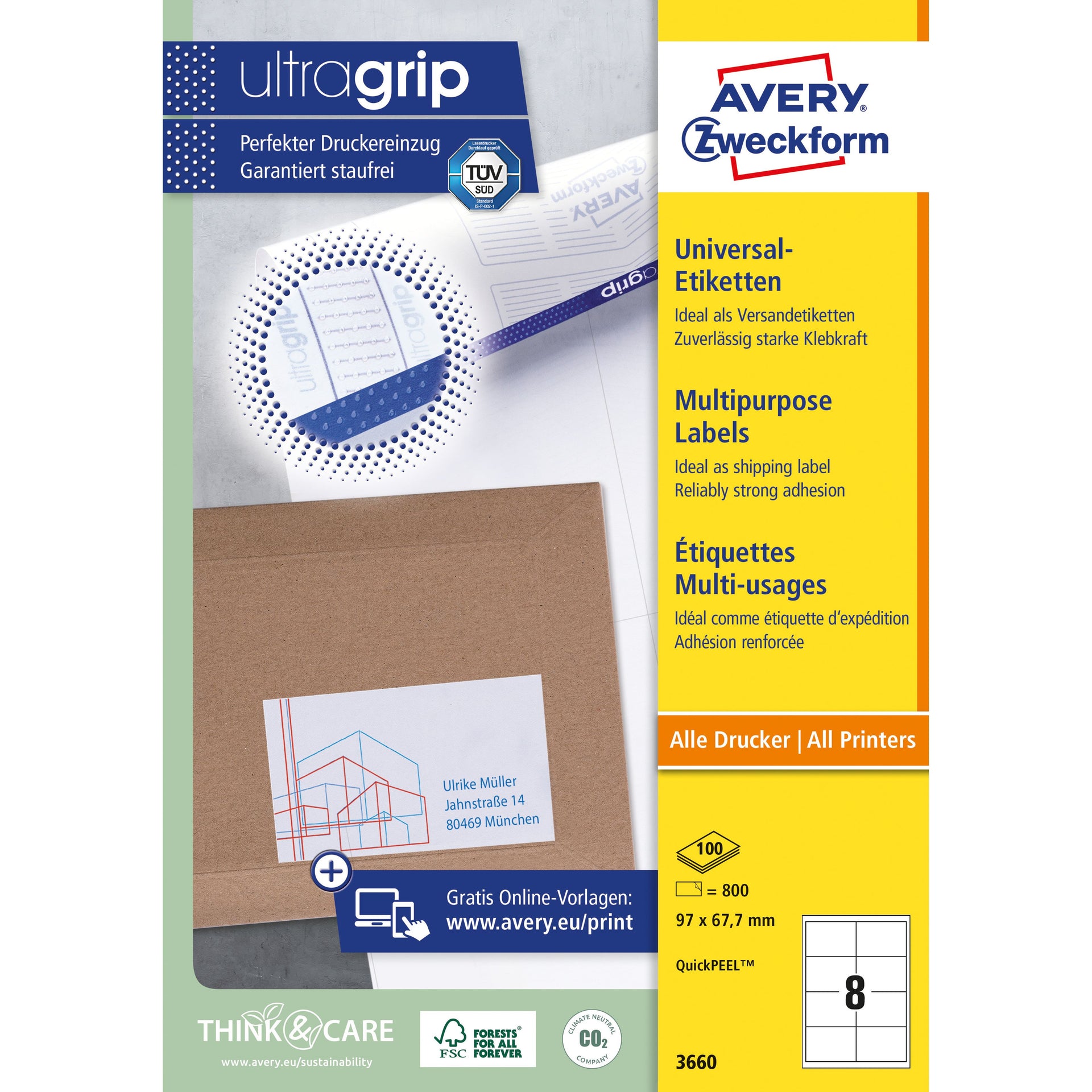 Avery Zweckform - Etichetta Zweckform 3660 97x67,7mm bianco 800 pezzi