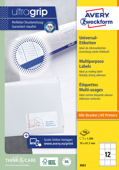 Avery Zweckform -  Etiket avery 3661 70x67.7mm wit 1200st
