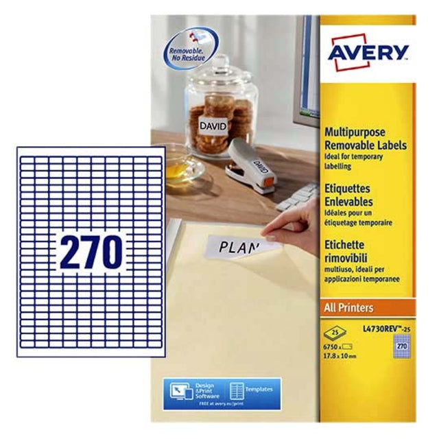 Avery - Label Avery L4730Rev 17.8x10mm blanc 6750 pièces | Pack de 25 draps