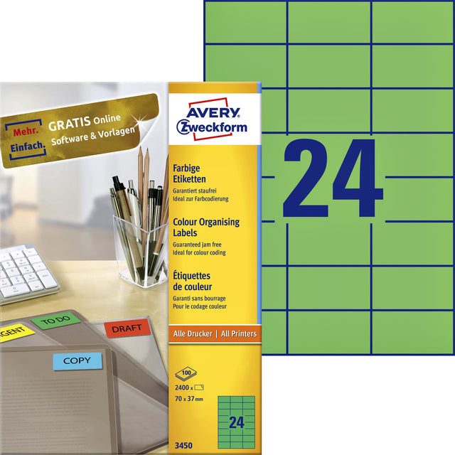 Avery Zweckform - Étiquettes universelles colorées FT 70 x 37 mm (B x H), 2400 pièces, vert