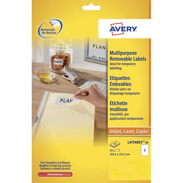 Avery - Étiquette L4734REV-25 199,3x143,5mm blanc 50 étiquettes