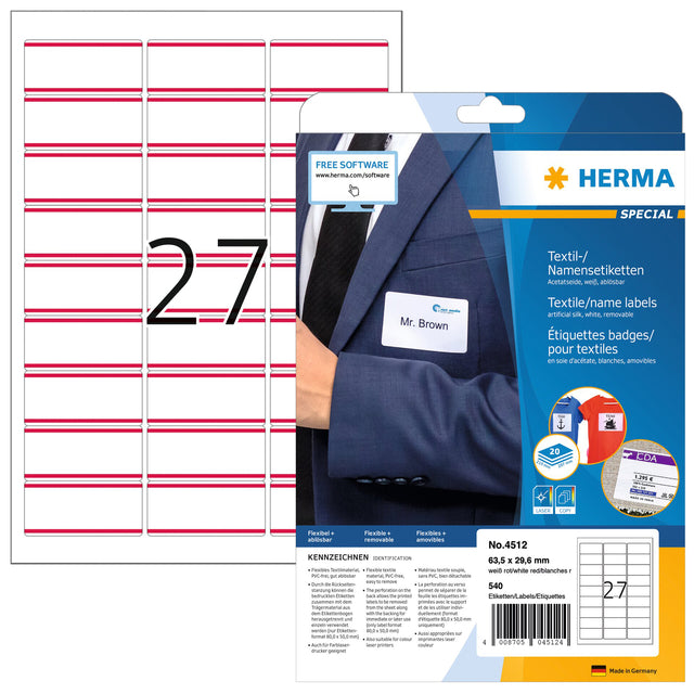 Herma - Name Badge Label Herma 4512 63,5x29.6mm Weiß/Rot | Blasen Sie ein 20 Blatt