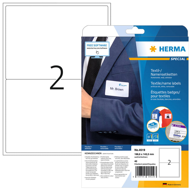HERMA -  Etiket  4519 199.6x143.5mm acetaatzijde wit