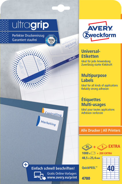 Avery Zweckform - Label AZ 4780 48.5x25.4 mm blanc 1000 pièces | Pack de 25 draps