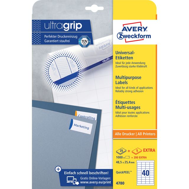 Avery Zweckform -  Etiket avery 4780 48.5x25.4mm wit 1000st