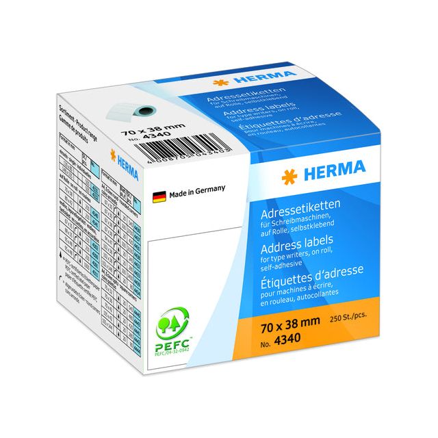 Herma - Herma Adresse 4340 70x38mm 250st sur Roll White | Box une étiquette 250