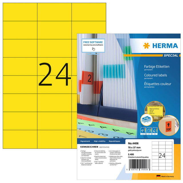 HERMA - Etiqueta 4406 70x37mm amarilla 2400 etiquetas