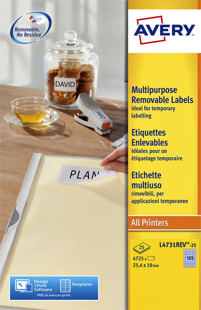 Avery - Label L4731REV-25 25,4x10mm bianco 4725 etichette