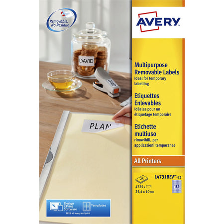 Avery - Etiquette L4731REV-25 25,4x10mm blanc 4725 étiquettes