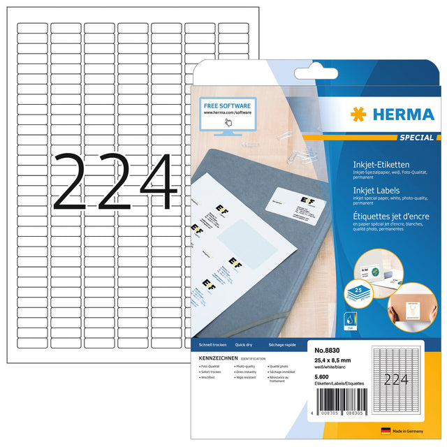 Herma - Herma 8830 Label 25,4x8.5mm Matt Weiß 5600 Stücke | Blasen Sie ein 25 Blatt