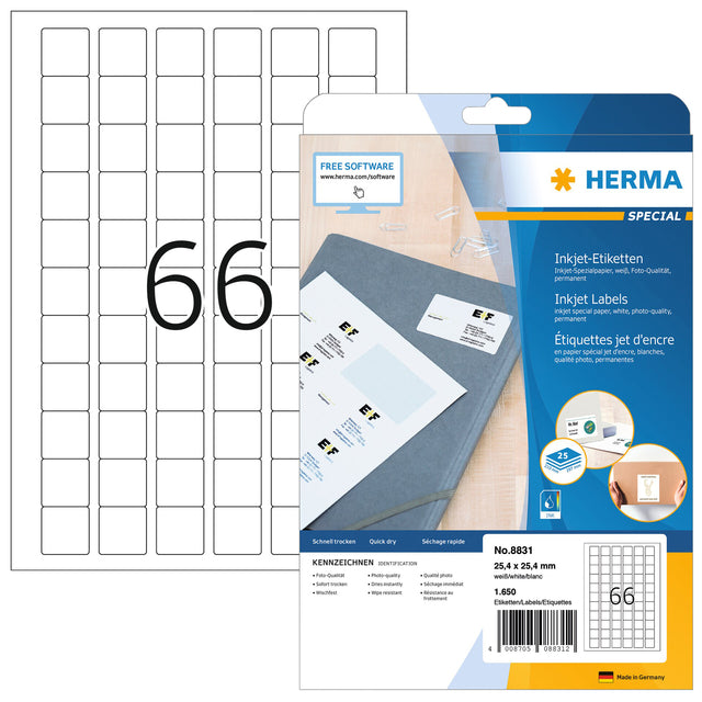 Herma - Herma 8831 Label 25.4x25.4mm Matt White 1650 Pièces | Blister une feuille de 25