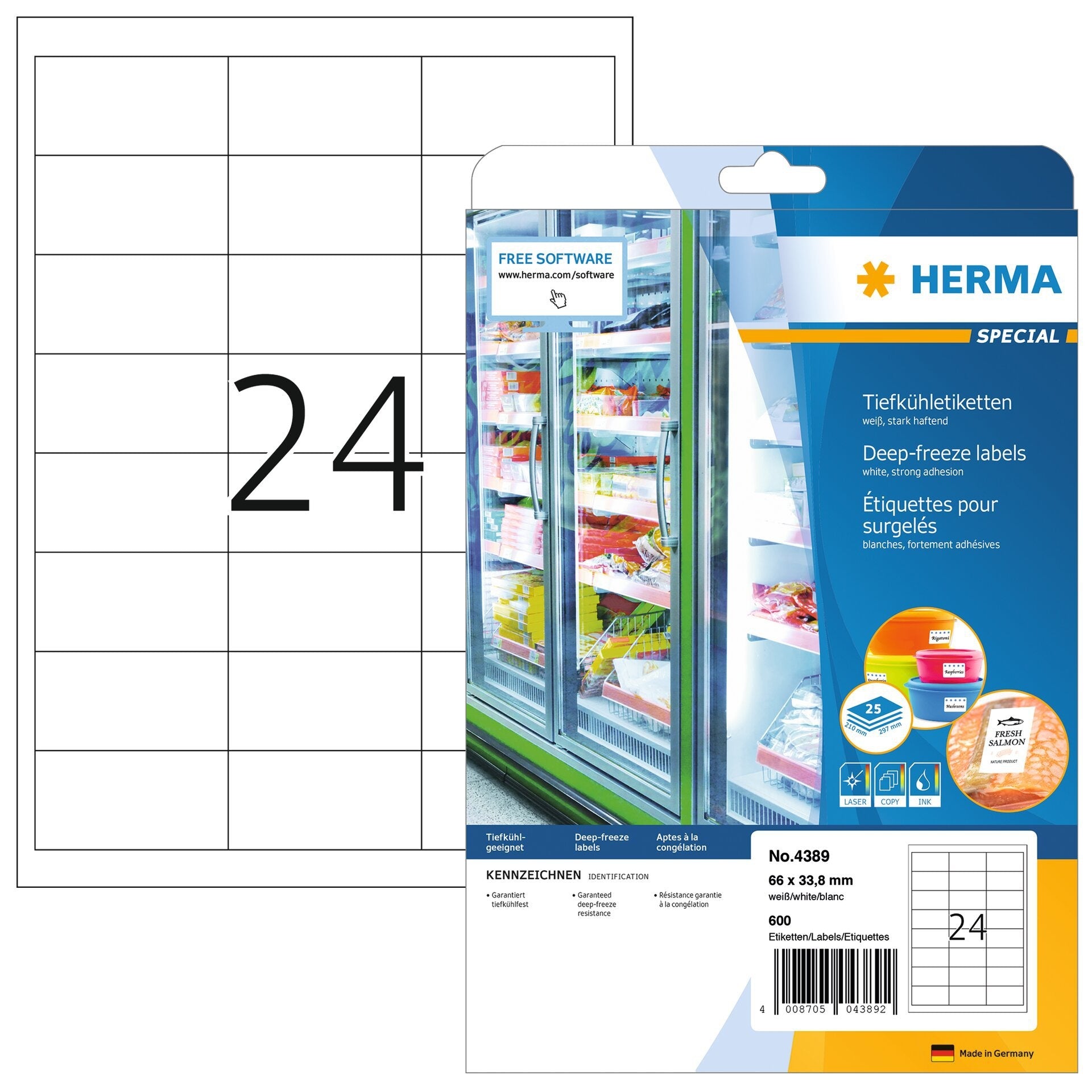 HERMA -  Etiket  4389 66x33.8mm diepvries wit 600st