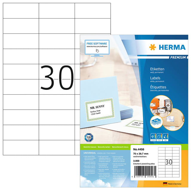 Herma - Herma 4456 70x29,7 mm Premium White 3000 Pieces | Blister une feuille de 100