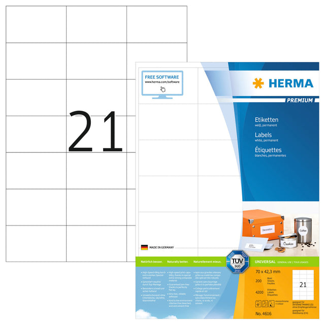 HERMA - Etiqueta 4616 70x42,3mm premium blanco 4200 piezas