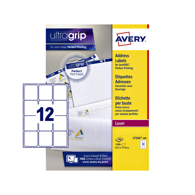 Avery - Label Avery L7164 63.5x72mm blanc 1200 pièces | Boîter une feuille de 100