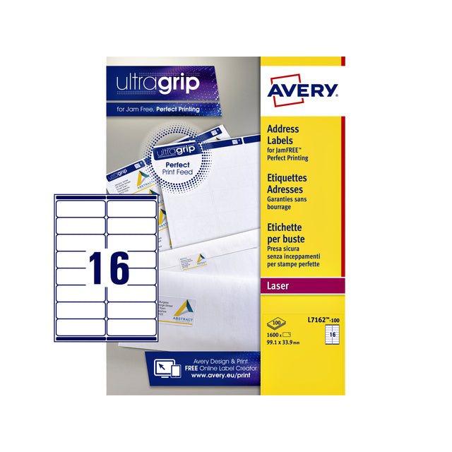 Avery - Label Avery L7162-100 99.1x33.9 mm blanc 1600 pièces | Box A 100 feuilles | 5 pièces