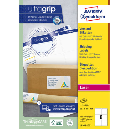 Avery -  Etiket  l7166-100 99.1x93.1mm 600st wit | 5 stuks