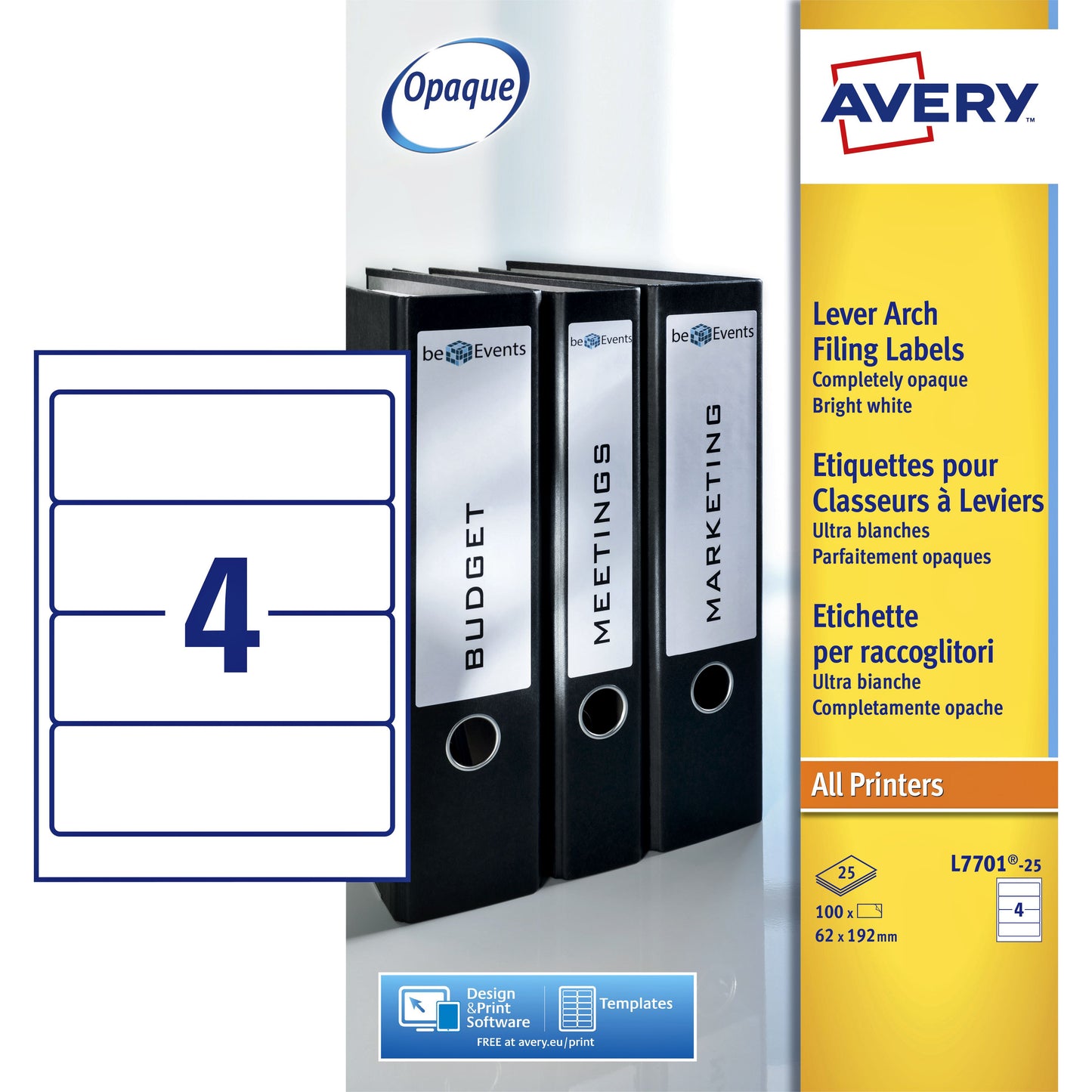 Avery - Etichetta posteriore larga 62x192 mm autoadesiva bianca 25 fogli | 5 pezzi