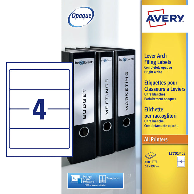 Avery - Etichetta posteriore larga 62x192 mm autoadesiva bianca 25 fogli | 5 pezzi