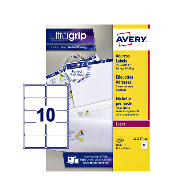 Avery - Label Avery L7173 99.1x57mm blanc 1000 pièces | Boîter une feuille de 100