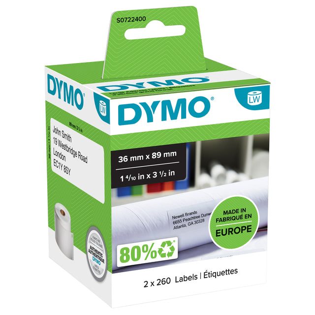 Dymo - Label Dymo Labred-writer adressant 36x89 2st White | Box a 2 rouleau