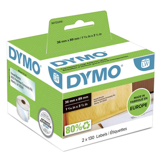 Dymo - Étiquette LabelWriter adressant 36x89mm 2 rouleaux de 130 pcs..