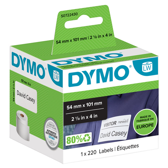 Dymo - Label Dymo Labelwriter Name Card 54x101 White | Rouler une pièce de 220