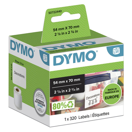 Dymo - Etiket LabelWriter multifunzione 54x70mm 1 rotolo da 320 pezzi bianco | 6 pezzi