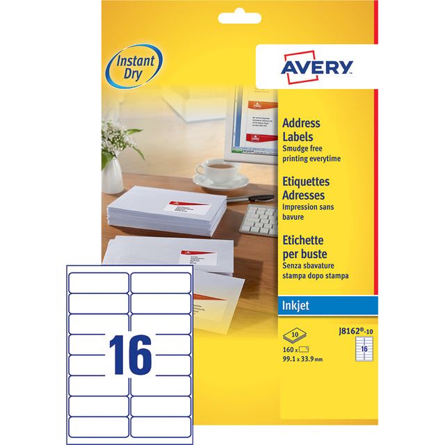 Avery - Label Avery J8162-100 99.1x33.9 mm blanc 1600 pièces | Box A 100 feuilles | 5 pièces