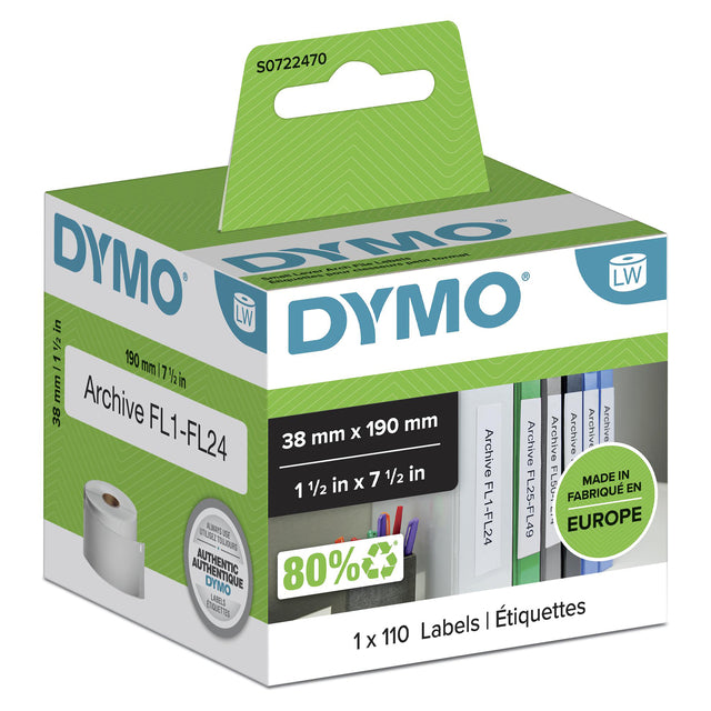 Dymo - Etiket LabelWriter multifuncional 38x190mm 1 rollo de 110 piezas blanco | 6 piezas