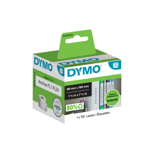 Dymo - Etiket 99018 labelwriter 38x190mm ordner smal 110 stuks | 6 stuks