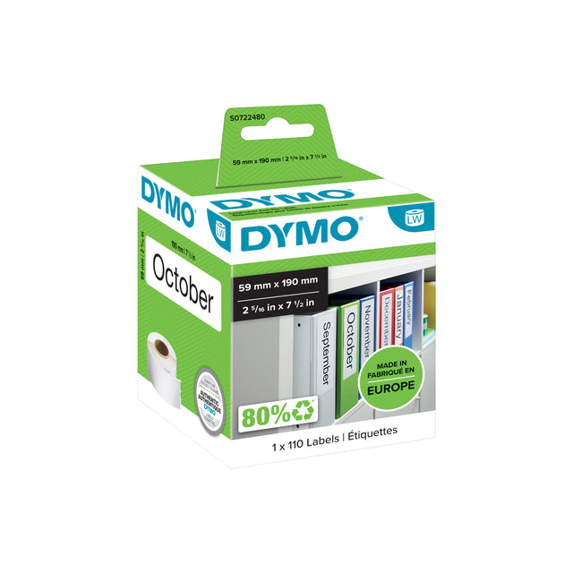 Dymo - Etiket 99019 labelwriter 59x190mm ordner breed 110stuk | 6 stuks