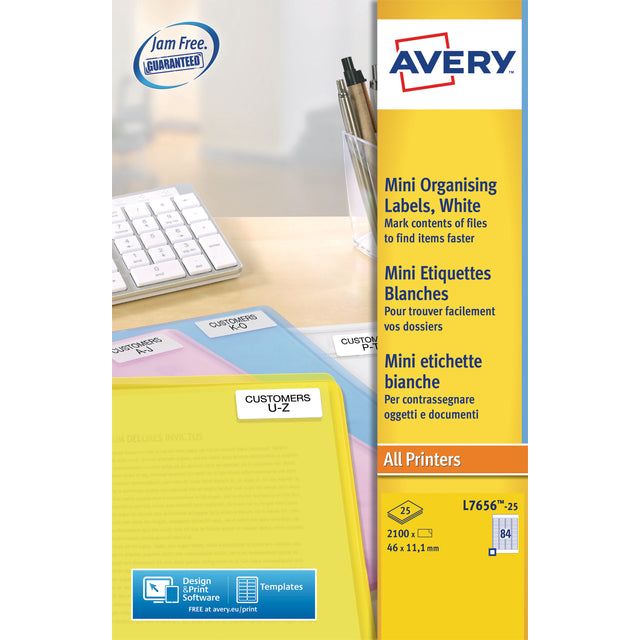 Avery - Label Avery L7656-25 46x11.1mm blanc 2100 pièces | Pak une feuille de 25 | 5 pièces