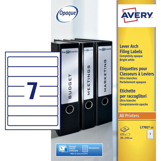 Avery - Étiquette de tapis Avery étroite 39x192 mm auto-adhésif blanc | Pack de 25 draps