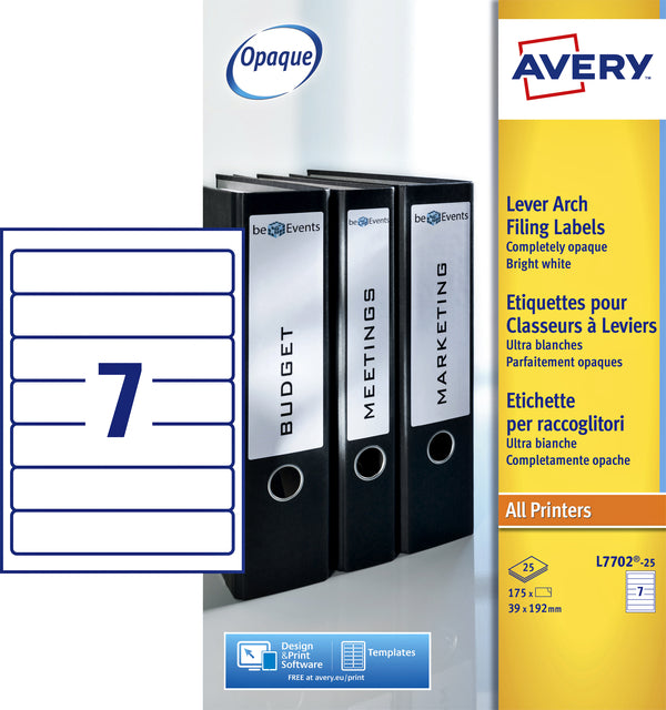 Avery - Rugetiket smal 39x192mm zelfklevend wit | 5 stuks