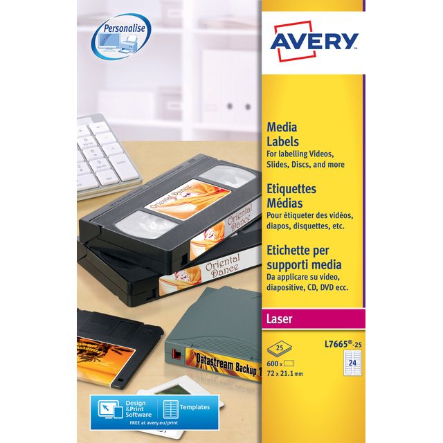 Avery -  Etiket L7665-25 72x21.2mm voor media e's 600 etiketten