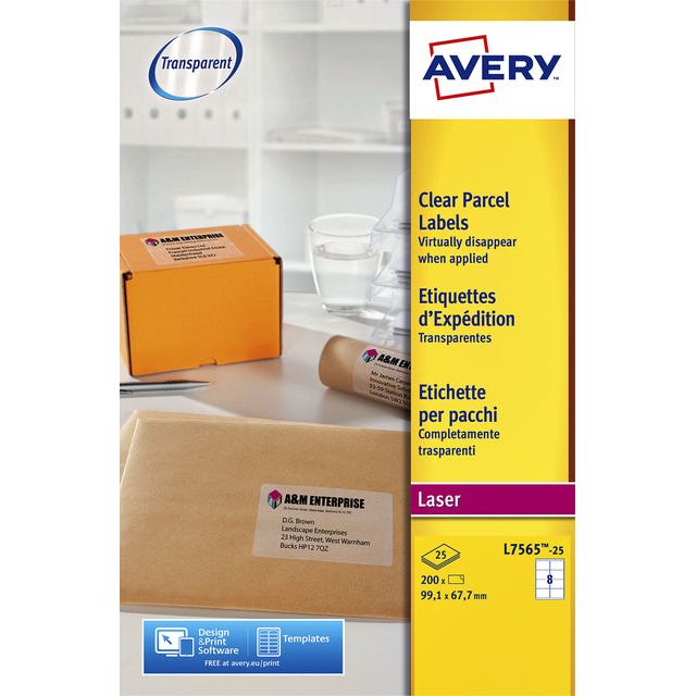 Avery - L7565-25 verzendetiketten ft 99,1 x 67,7 mm (b x h), 200 etiketten, transparant