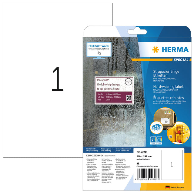 HERMA - Etiquette 4698 210x297mm résistant aux intempéries blanc 25 pièces