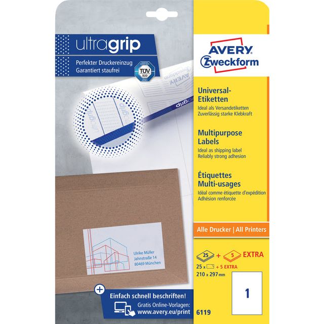 Avery Zweckform - Etiket az 6119 210x297mm a4 wit 25 stuks