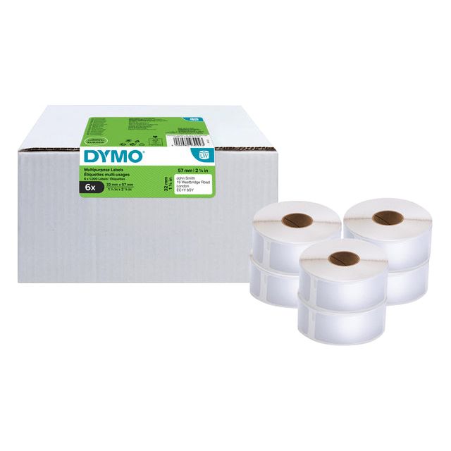 Dymo - Value Pack: etiketten LabelWriter ft 57 x 32 mm, verwijderbaar, wit, doos van 6 x 1000 etiketten