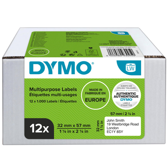 Dymo - Etiket LabelWriter multifuncional 32x57mm 12 rollos de 1000 piezas blanco