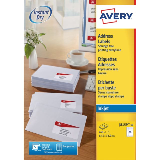 Avery - Label Avery J8159-10 63.5x33.9 mm blanc 240 pièces | Pack de 10 feuilles