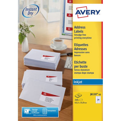Avery - Label J8159-10 63,5x33,9 mm bianco 240 etichette | 10 pezzi