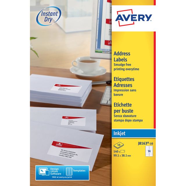Avery -  Etiket J8163-10 99.1x38.1mm wit 140 stuks