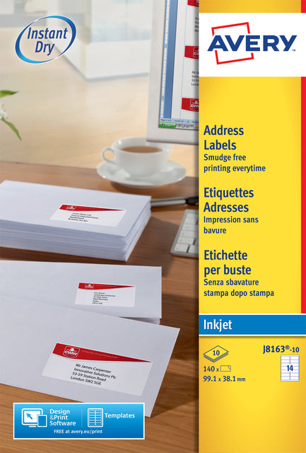 Avery - Etiqueta J8163-10 99,1x38,1mm blanca 140 etiquetas