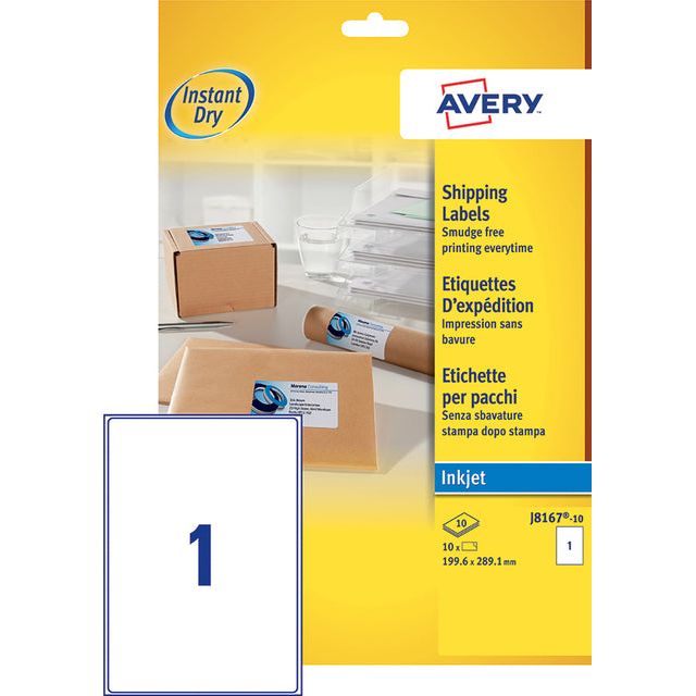 Avery - Label Avery J8167-10 199.6x289.1 mm blanc 10 pièces | Pak une feuille de 10 | 10 morceaux