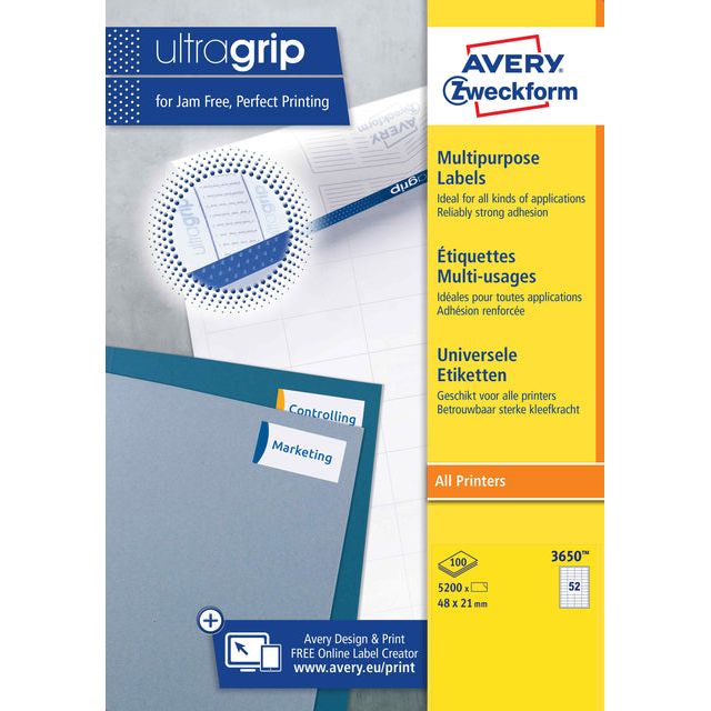 Avery Zweckform - Label AZ 3650 48x21mm blanc 5200 pièces | Box A 100 feuilles | 5 pièces