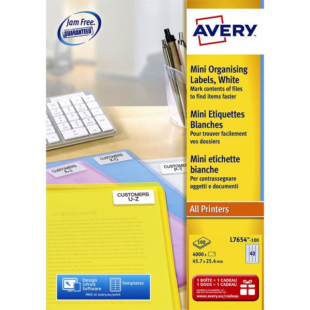 Avery - Witte laseretiketten QuickPeel ft 45,7 x 25,4 mm (b x h), 4.000 stuks, doos van 100 blad